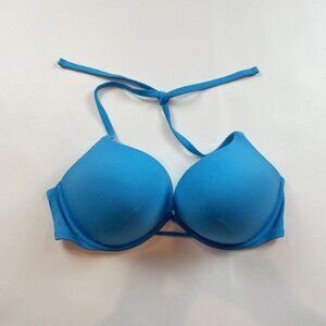 NWOT Victoria's Secret Swim Top 38C Bombshell Adds 2 Cup Sizes Blue Ribbed